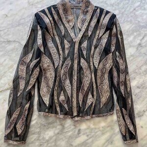 Vintage Snakeskin & Mesh Zip-Up Statement  Top/Jacket